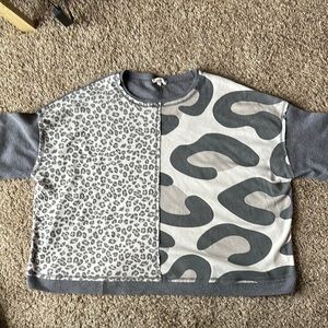 Easel oversized waffle/rib leopard print tee